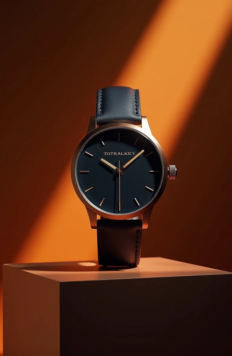 Minimal round watch with plum and amber lighting